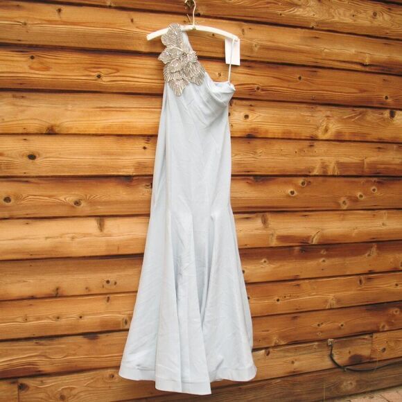 Mac Duggal 11810 Womens Blue Crepe One Shoulder Gown Dress With Flower - Picture 6 of 14